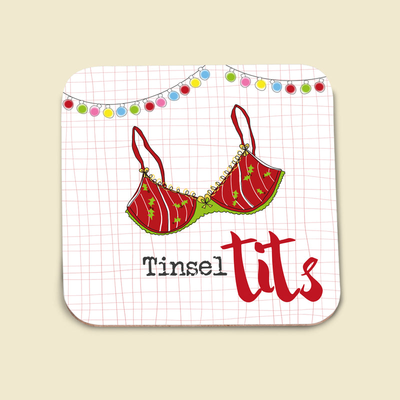 Tinsel Tits Christmas Coaster