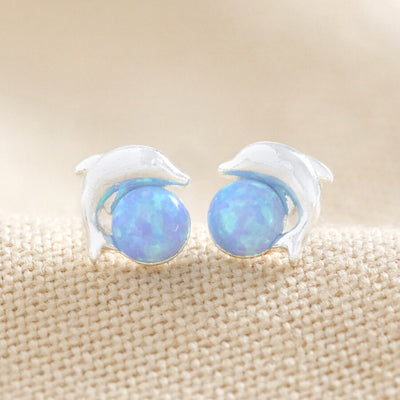 Dolphin Opal Earrings in Silver