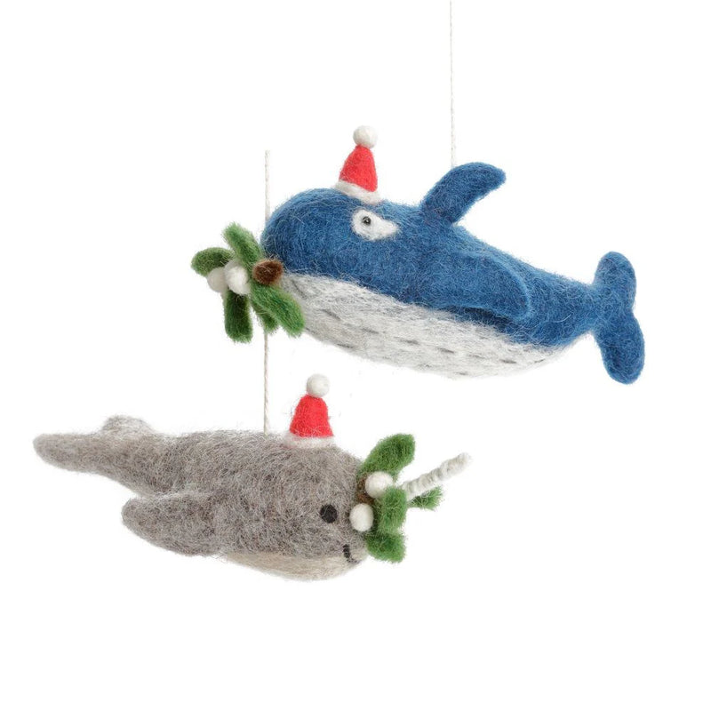 Christmas Blue Whale & Narwhal Decoration