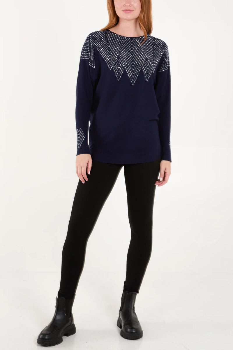 Zara Zig Zag Embellished Jumper - More Colours & Sizes Available