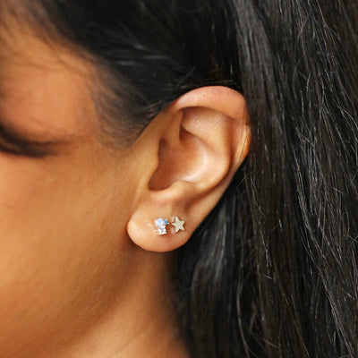 Set Of Four Silver Crystal Celestial Stud Earrings