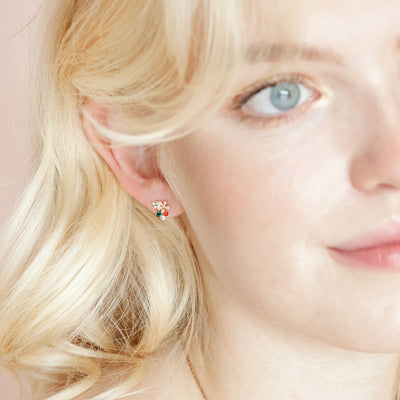 Crystal & Flower Gold Earrings