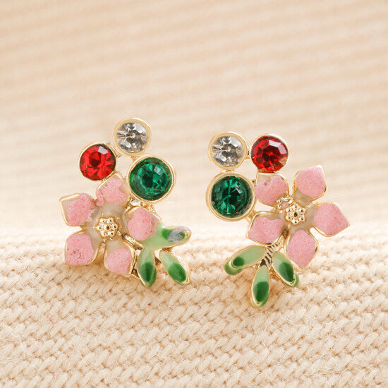 Crystal & Flower Gold Earrings