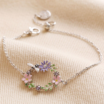 Crystal Flower & Bee Bracelet in Silver