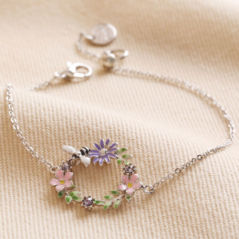 Crystal Flower & Bee Bracelet in Silver