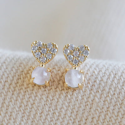 Crystal Heart & Quartz Stone Earrings