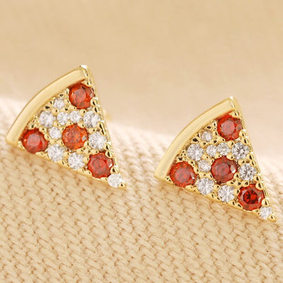 Pizza Crystal Gold Earrings