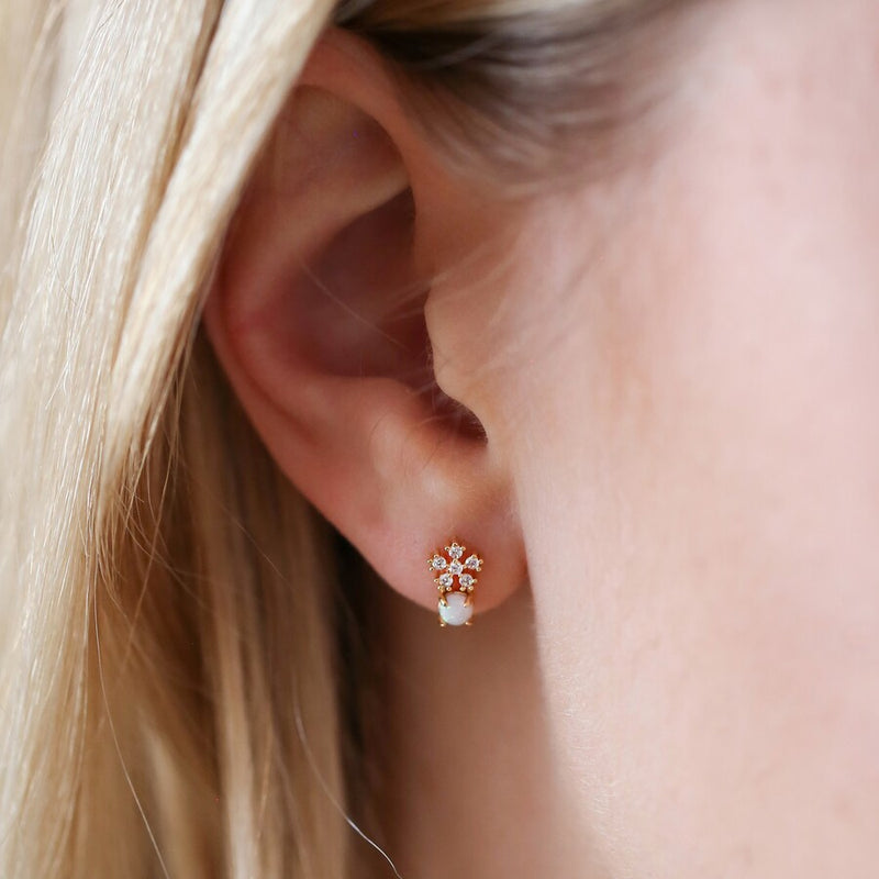 Gold Crystal Snowflake Earrings With Opal