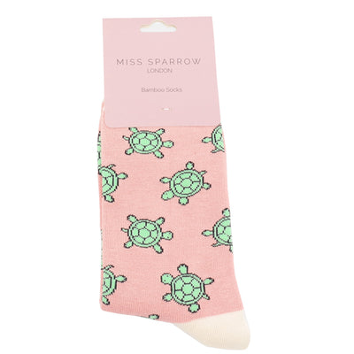 Cute Turtles Dusky Pink Bamboo Socks