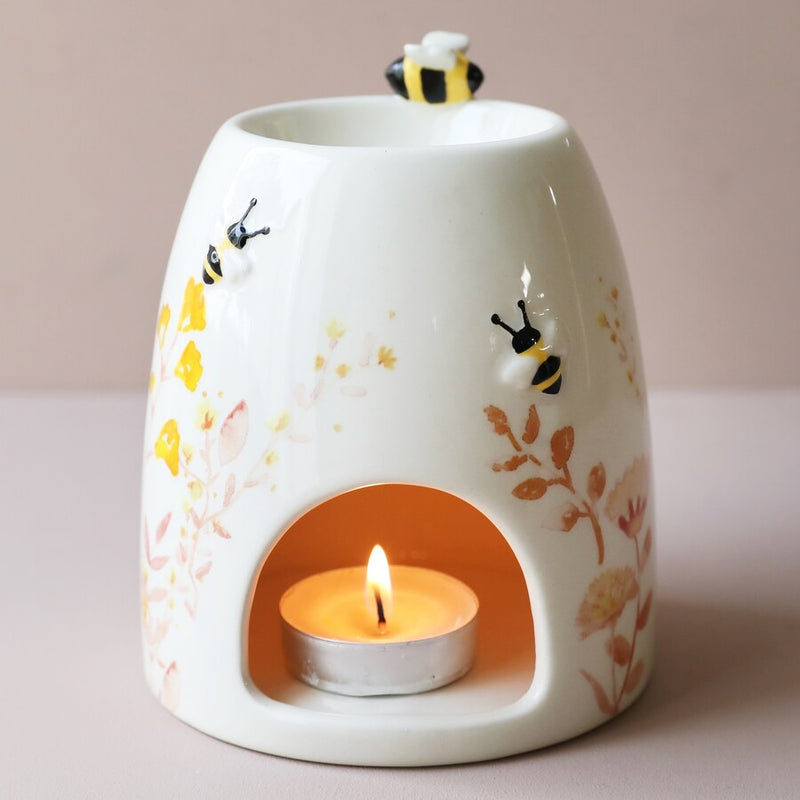 Dusky Pink Floral Bee Ceramic Wax Burner