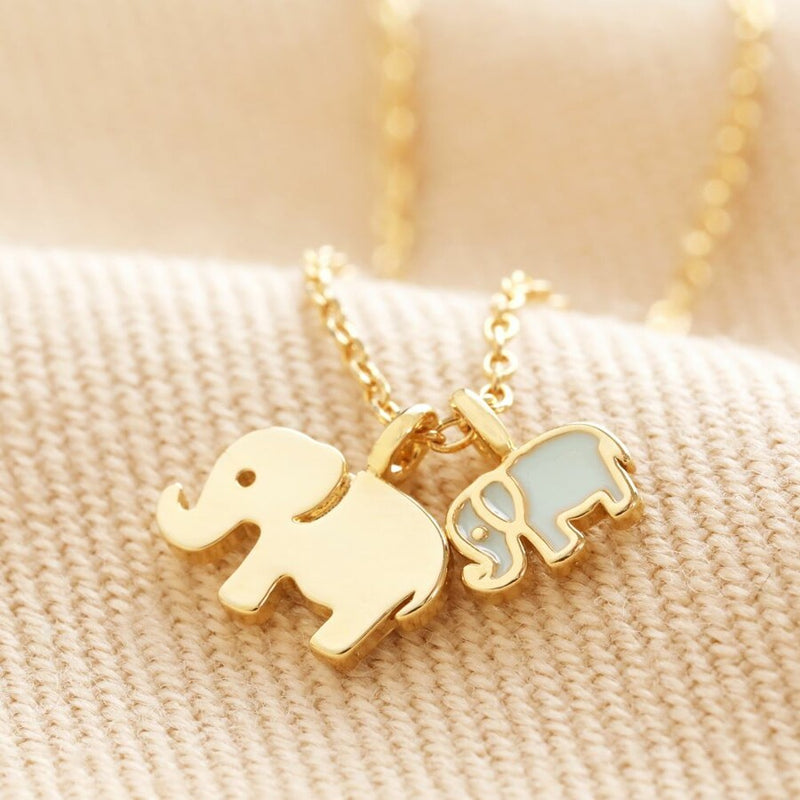 Mum Elephant & Baby Adjustable Gold Necklace
