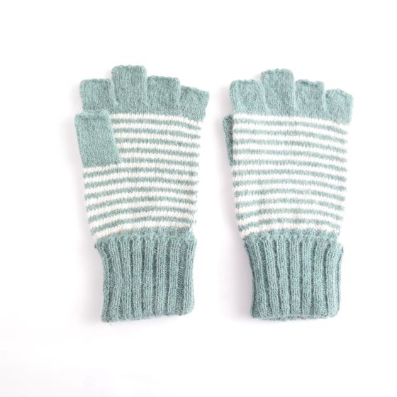 Duck Egg Fingerless Stripe Gloves