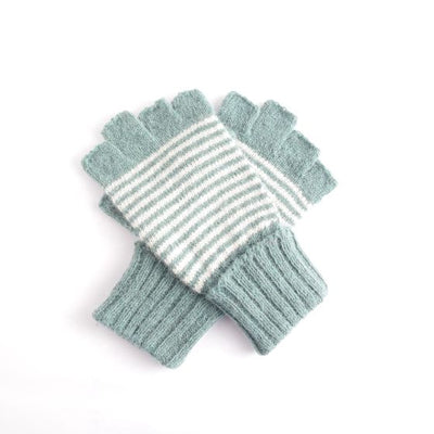 Duck Egg Fingerless Stripe Gloves