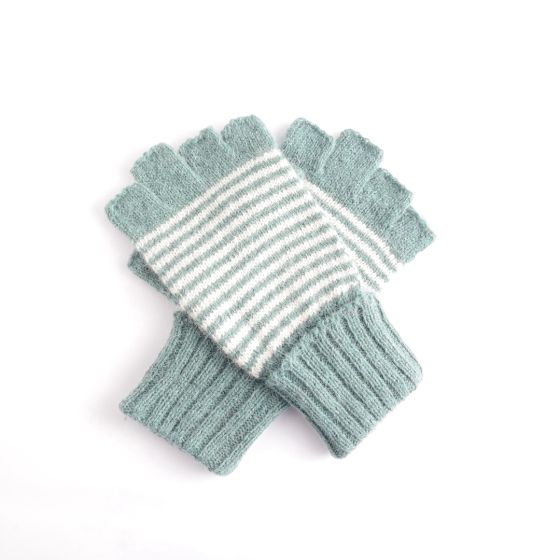 Duck Egg Fingerless Stripe Gloves