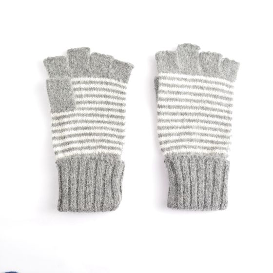 Grey Fingerless Stripe Gloves