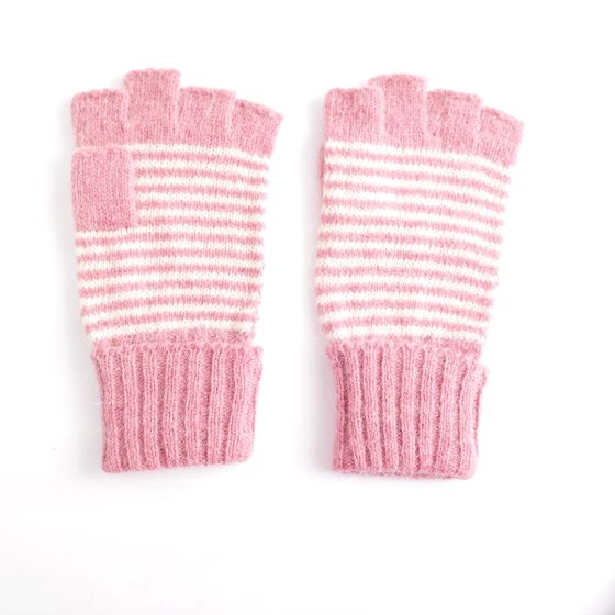 Pink Fingerless Stripe Gloves