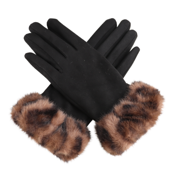 Black Leopard Fur Gloves