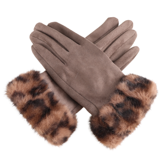 Brown Leopard Fur Gloves