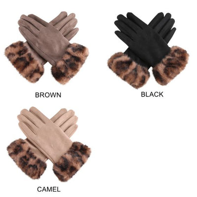 Brown Leopard Fur Gloves
