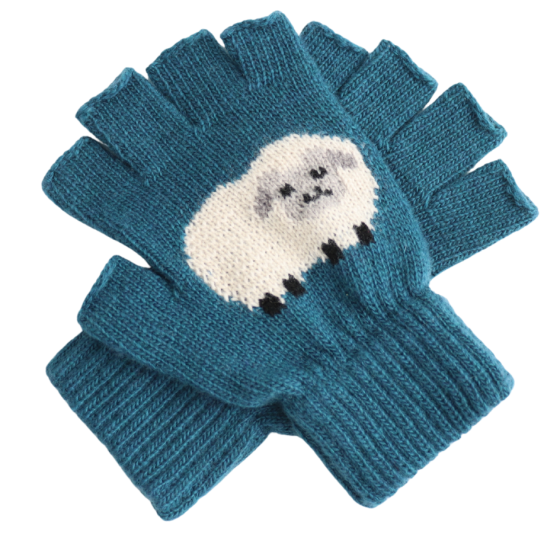 Fingerless Sheep Blue Gloves