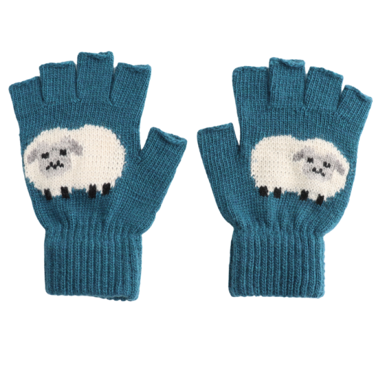 Fingerless Sheep Blue Gloves
