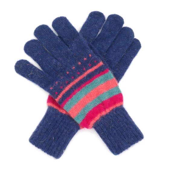 Navy & Pink Stripe Gloves