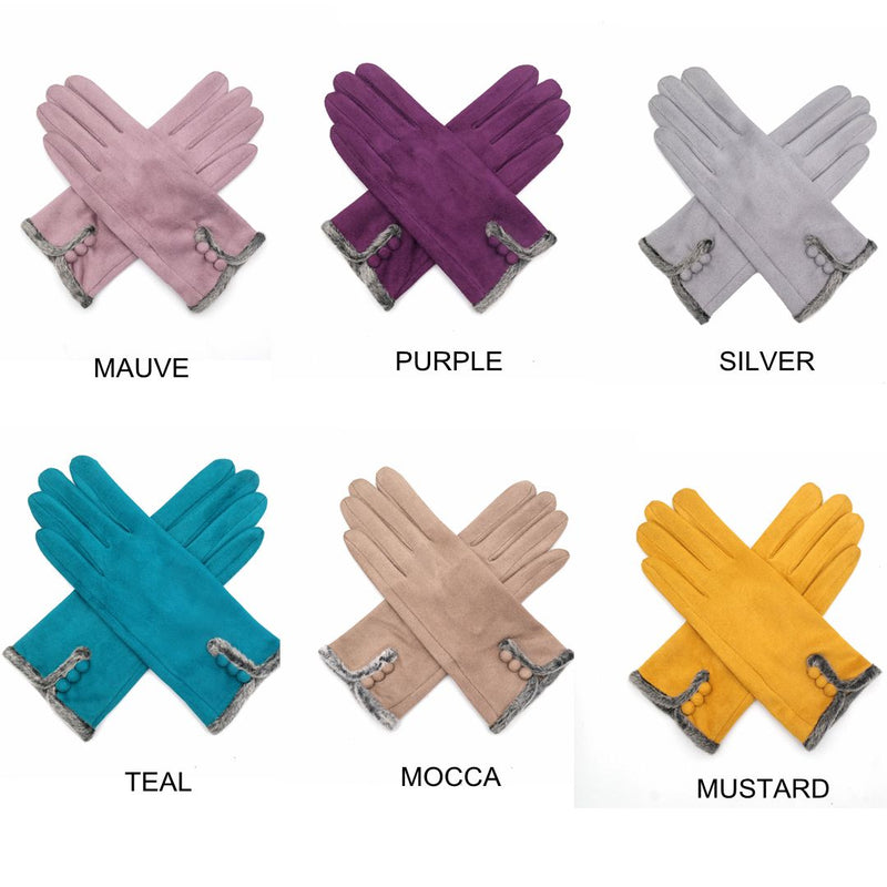 Purple Three Button Fur Fashion Gloves