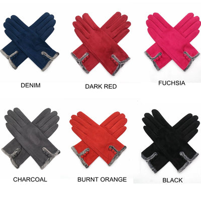 Navy Three Button Fur Fashion Gloves