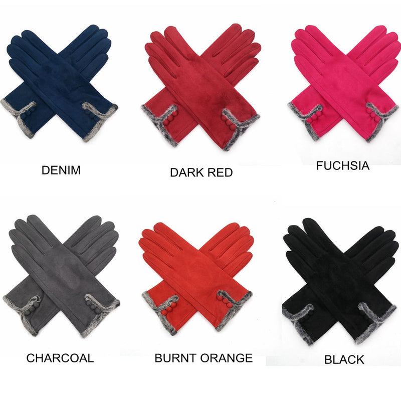 Navy Three Button Fur Fashion Gloves