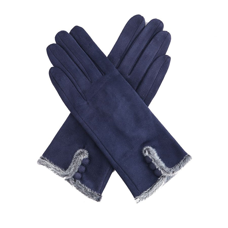 Navy Three Button Fur Fashion Gloves
