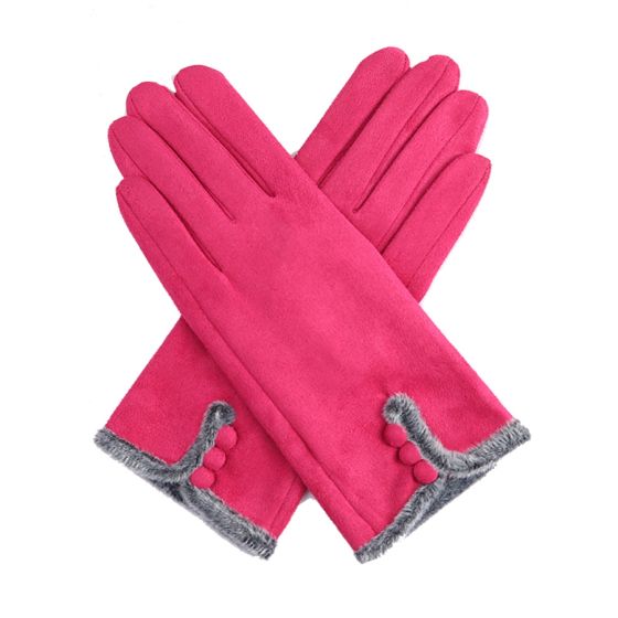 Three Button Fur Fashion Gloves Fuchsia