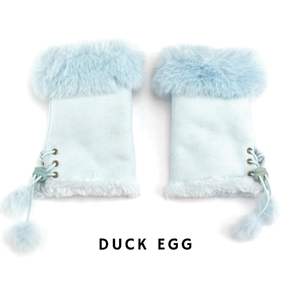 Duck Egg Faux Fur Fingerless Gloves
