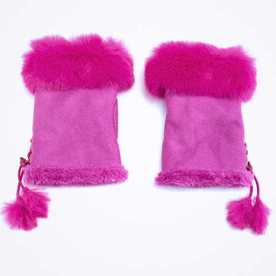 Magenta Faux Fur Fingerless Gloves