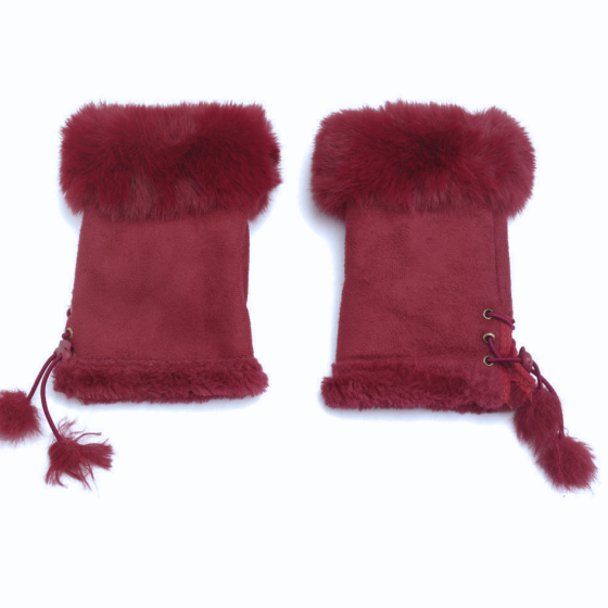 Maroon Faux Fur Fingerless Gloves