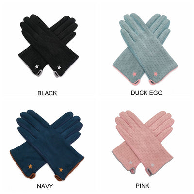 Pink Embroidered Star Fashion Gloves