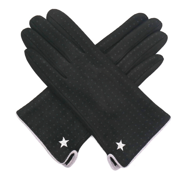 Black Embroidered Star Fashion Gloves