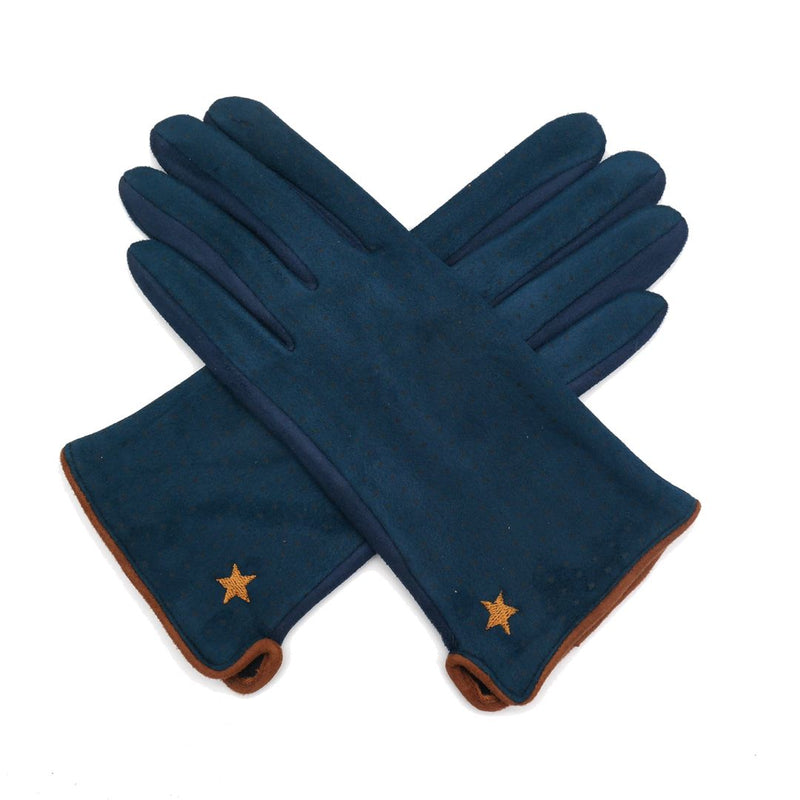 Navy Embroidered Star Fashion Gloves