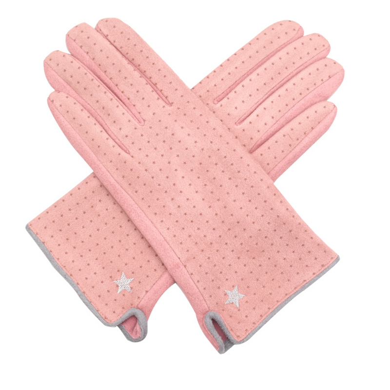 Pink Embroidered Star Fashion Gloves
