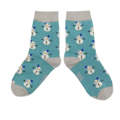 Snowman Teal Bamboo Socks