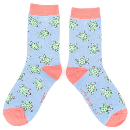 Cute Turtles Powder Blue Bamboo Socks