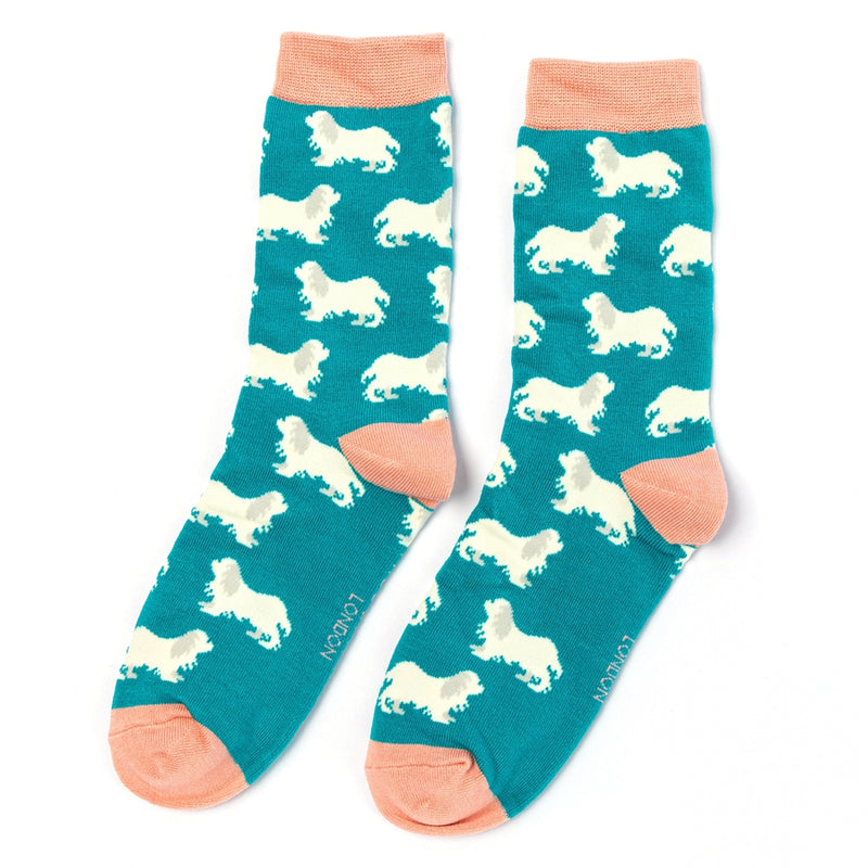 Spaniels Teal Bamboo Socks