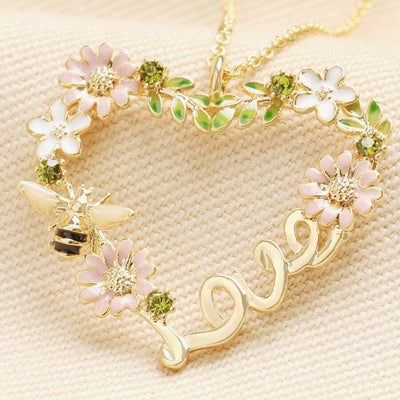 Crystal Flower & Bee 'Love' Necklace