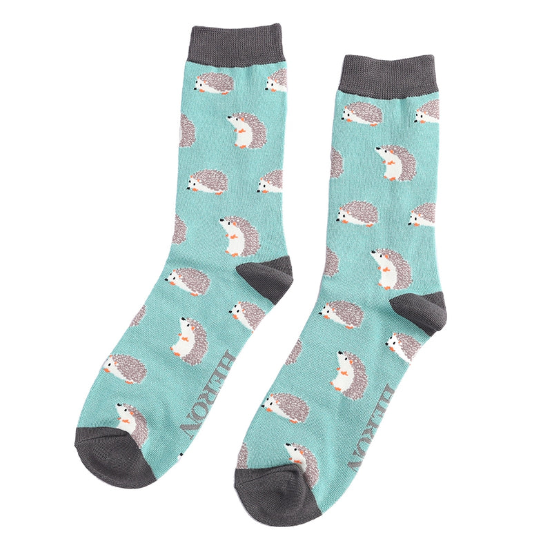 Cute Hedgehogs Turquoise Bamboo Socks