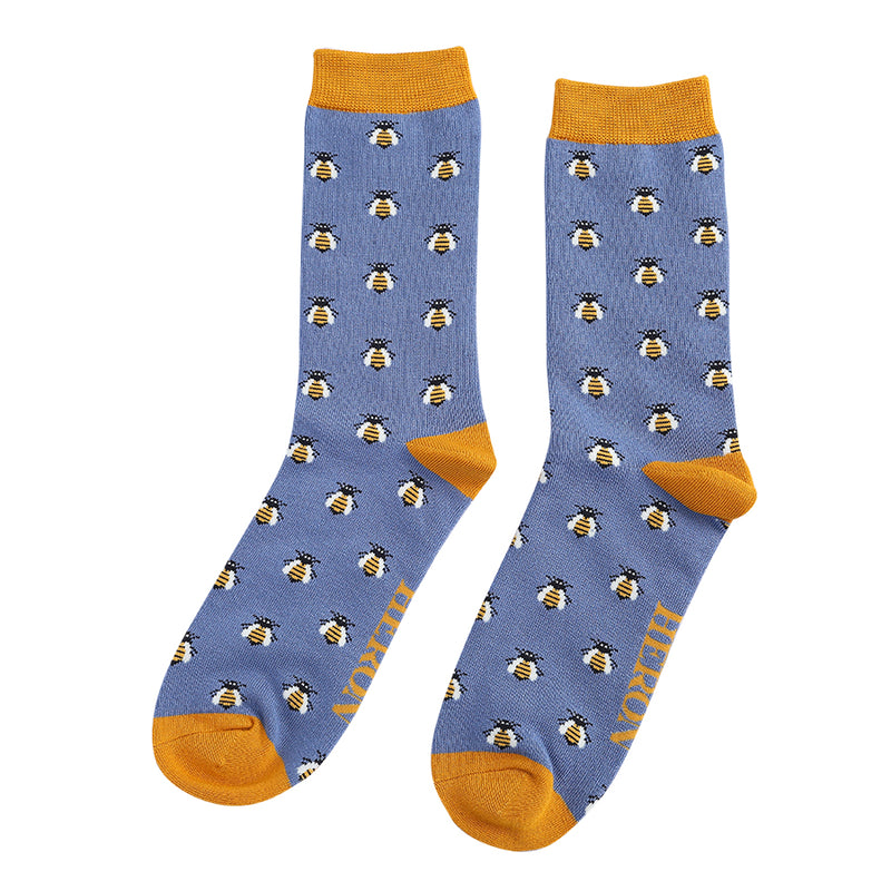 Honey Bees Blue Bamboo Socks