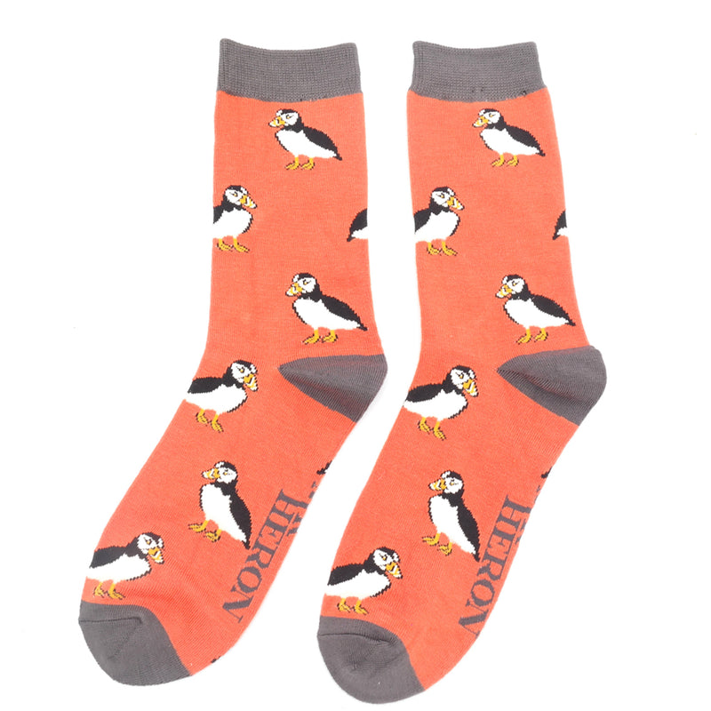 Cute Puffin Orange Bamboo Socks