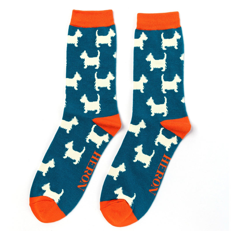 Cute Scottie Dogs/Westie Teal Bamboo Socks