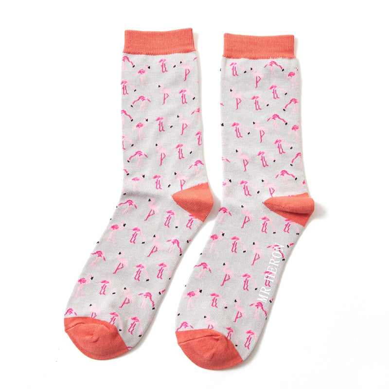 Wild Flamingos Silver Bamboo Socks