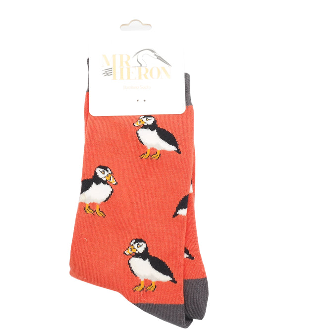 Cute Puffin Orange Bamboo Socks