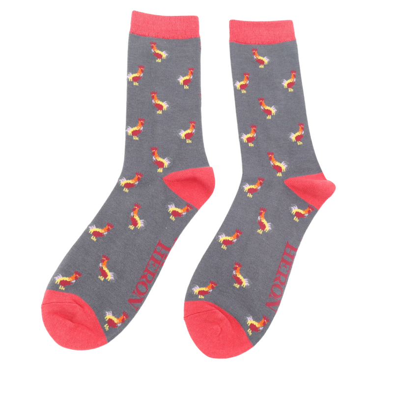 Roosters Charcoal Bamboo Socks
