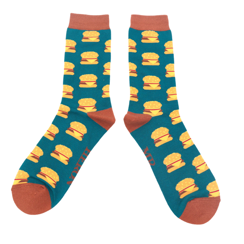 Burgers Teal Bamboo Socks